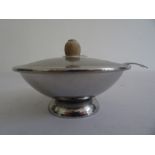 Keswick School of Industrial Arts and Crafts hammered stainless steel sugar bowl, spoon and cover