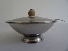 Keswick School of Industrial Arts and Crafts hammered stainless steel sugar bowl, spoon and cover