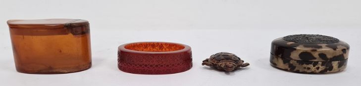 Various items to include amber-coloured oval dish with engraved decoration, marked 'J.Guyote, Paris'