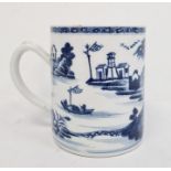 19th century Chinese porcelain mug, cylindrical with figures in lakeside landscape painted in