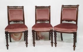 Set of five 19th century dining chairs with turned top rail, reeded supports, turned legs to peg