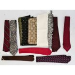 Large collection of gent's vintage ties together with two pairs of shoes and various scarfs,