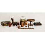 Collection of carved wooden items to include a 19th century carved nutcracker modelled as a dog, a