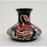 Cobridge baluster vase, black ground with pink flowers, marked with initials ‘RW’, 9cm high approx