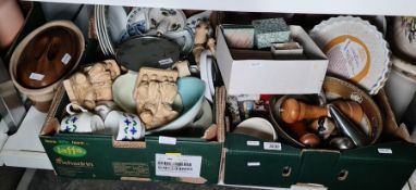 Quantity of assorted ceramics, kitchenware including pepper grinders and a brown pottery French