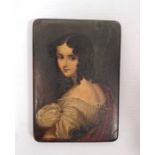 19th century papier mache print of Lady Esther Stanhope, unsigned, 9cm x 6.5cm