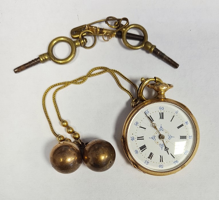 Lady's 18ct French gold open faced faced pocket watch, enamelled dial with roman numerals, Swiss - Image 2 of 7