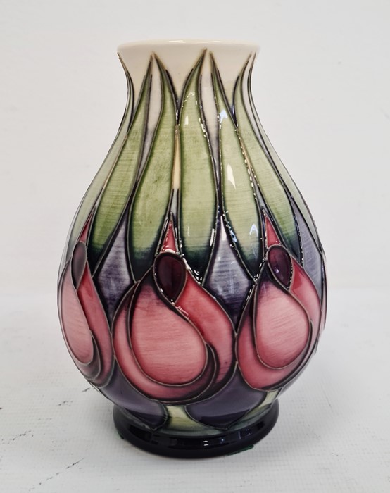 Moorcroft vase with pink and blue flowers with green leaves, cream ground, baluster form, dated - Image 4 of 6