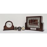 Two oak-cased mantel clocks and three further smaller clocks (5)