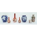 Two various Japanese porcelain ginger jars, a Chinese Canton porcelain rouleau vase, three various