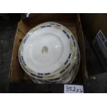 Four boxes of assorted miscellaneous chinaware to include three-tier porcelain cake stand,