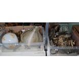 Various glass and metal modern chandeliers, and other light fittings, table lamps, etc. (4 boxes)