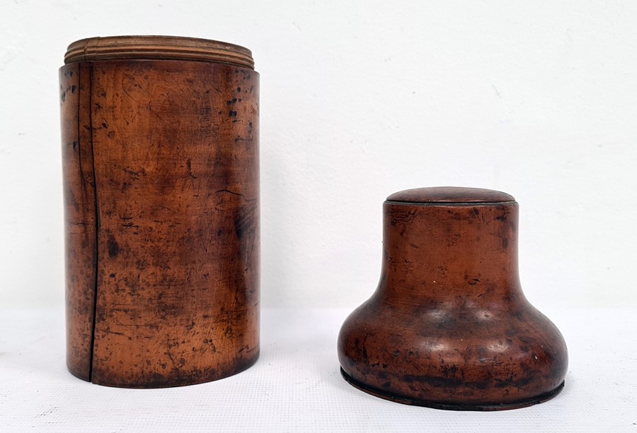 19th century treen bottle holder, the turned lid with screw thread, cylindrical body - Image 2 of 2
