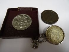 George III cartwheel penny 1797, Festival of Britain commemorative crown and a 1920 half crown on