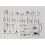 Silver items to include:- Teaspoons, dessert spoon, sugar tongs, etc, approx 12.5ozt