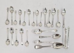 Silver items to include:- Teaspoons, dessert spoon, sugar tongs, etc, approx 12.5ozt