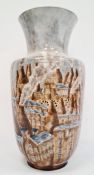 Cobridge stoneware large vase, ovoid and shouldered, decorated with smoking pottery kilns and