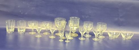 Large collection of Stuart glass to include wine goblets, finger bowls, liqueur glasses, champagnes,