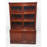 20th century mahogany sectional bookcase with three sections with glazed hinged doors and one