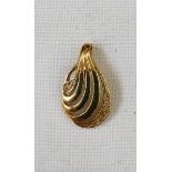 18ct gold and white stone pendant, pierced, scroll design, set small white stones, probably diamonds