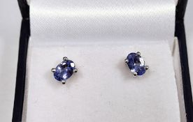 Pair of tanzanite studs in silver, boxed