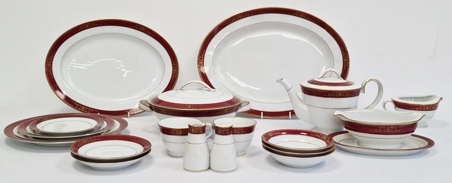 Noritake Japanese dinner service with white ground, red and gilt border Condition ReportComprises