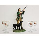The Leonardo Collection figure group man hunting game with dog together with four glasses