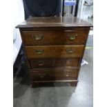 20th century oak chest of four drawers, the top with applied moulded edge, brass handles and