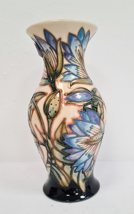 Moorcroft vase, baluster shape, cream ground with blue flowers with green leaves, limited edition - Image 4 of 6