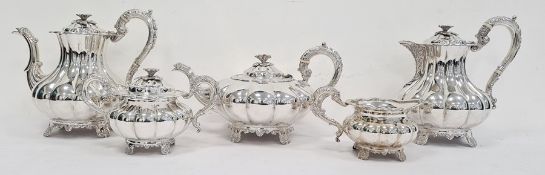 Five-piece silver tea service, Birmingham 1973, Mappin & Webb, the whole of baluster reeded form