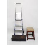 Stool and a metal box and a small step ladder