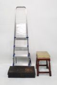 Stool and a metal box and a small step ladder