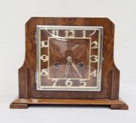 20th century walnut mantel clock with Arabic numerals to the dial