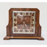 20th century walnut mantel clock with Arabic numerals to the dial