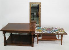 Tile-top of mosaic form featuring flowerheads, coffee table with undertier and an oak two-tier table