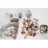 Large collection of foreign and other coins, banknotes etc. (2 boxes)