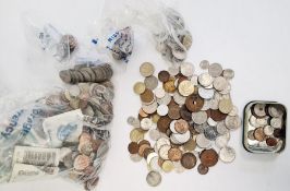 Large collection of foreign and other coins, banknotes etc. (2 boxes)