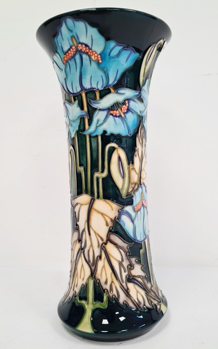 Moorcroft vase ‘Blue Rhapsody’ pattern, black ground with blue poppies with white leaves, signed ‘ - Image 4 of 6