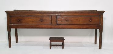 Possibly late 18th/early 19th century pine sideboard with two drawers, turned supports and a low