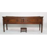 Possibly late 18th/early 19th century pine sideboard with two drawers, turned supports and a low