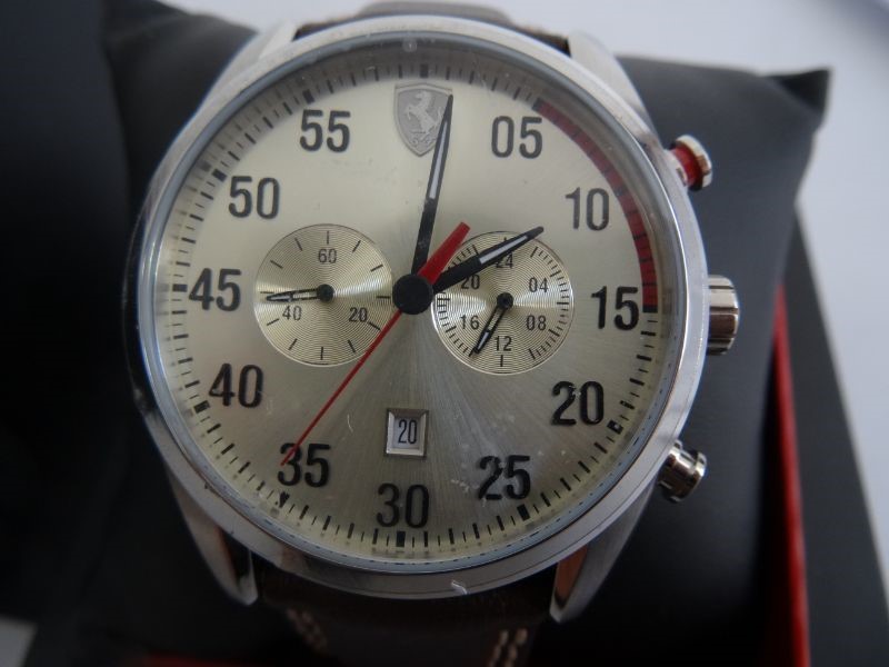 Gent's Ferrari Scuderia chronograph wristwatch in stainless steel case and having brown leather