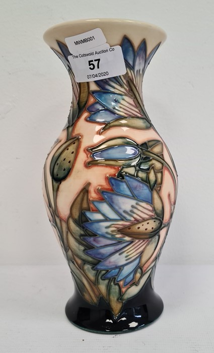 Moorcroft vase, baluster shape, cream ground with blue flowers with green leaves, limited edition - Image 3 of 6