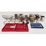 Assorted metalware to include teapot, tankard, etc (1 box)