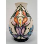 Moorcroft baluster-shaped vase ‘Spring Pearl’ pattern, cream ground decorated with pink and white