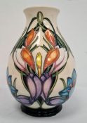 Moorcroft baluster-shaped vase ‘Spring Pearl’ pattern, cream ground decorated with pink and white