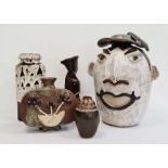 Interesting collection of 20th century studio pottery to include vases and a stylised pottery figure