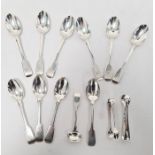 Ten assorted Victorian silver fiddle pattern teaspoons, various makers and dates, 8.7ozt, two silver