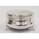 George V silver trinket box with hinged lid opening to reveal blue silk interior, weighted base, the