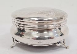 George V silver trinket box with hinged lid opening to reveal blue silk interior, weighted base, the