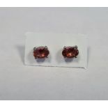 Pair of pink tourmaline studs, in silver